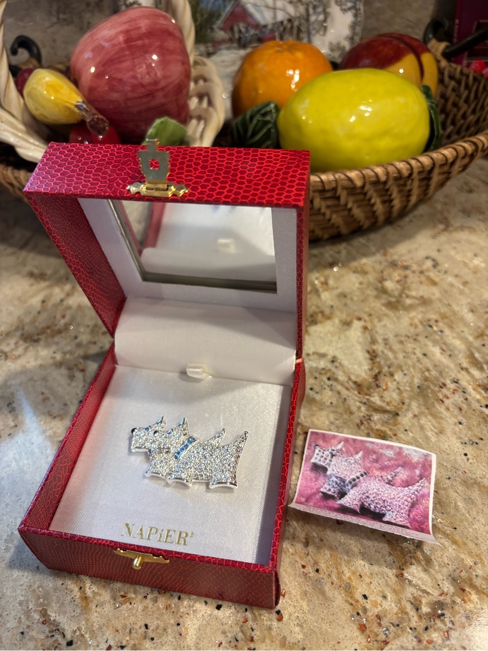 Napier Sparkling Silver Pave Scottie Dog Brooch with Blue Eye